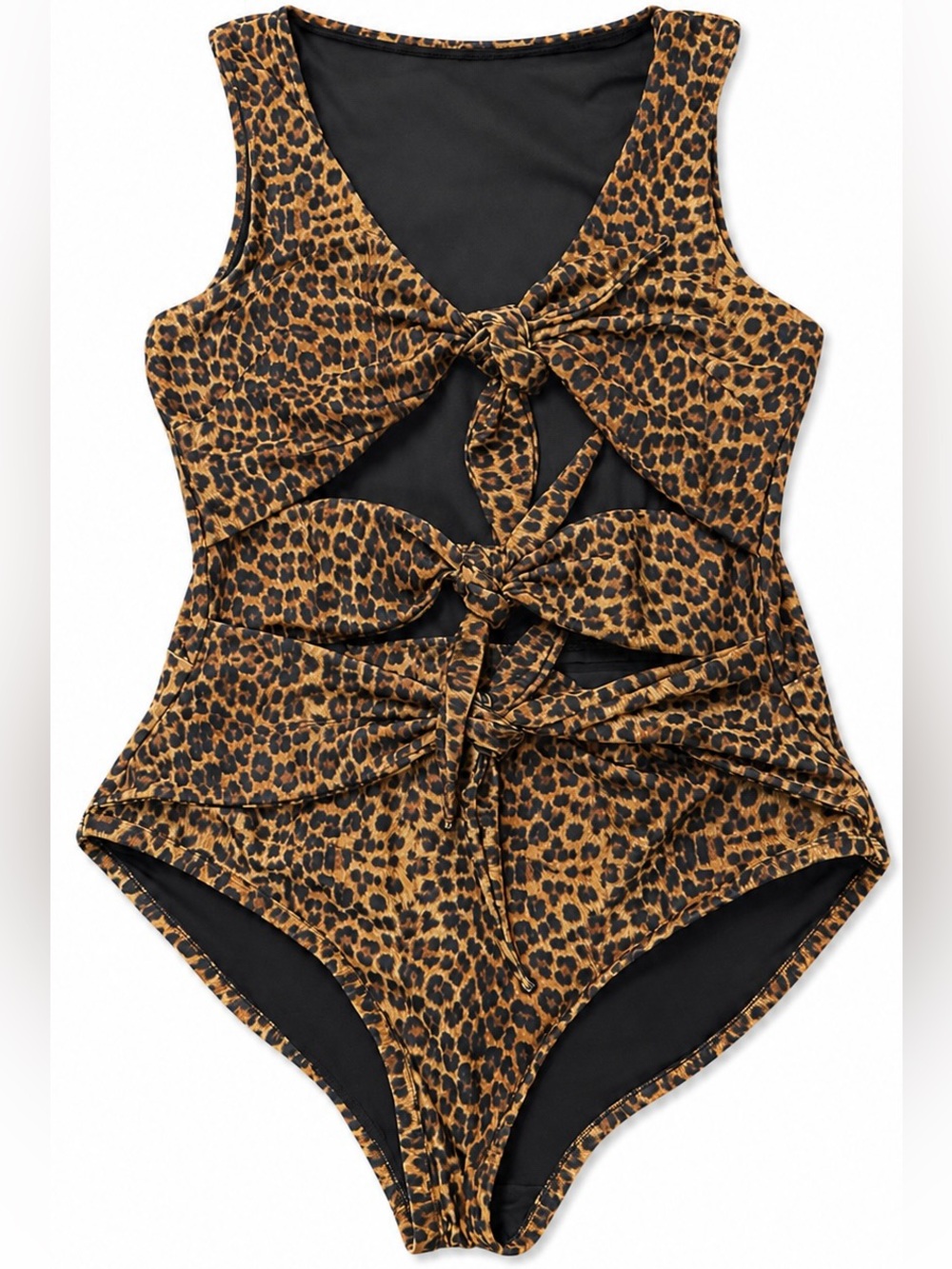 Leopard / Animal Print Knot One-Piece Swimsuit - Brown & Black